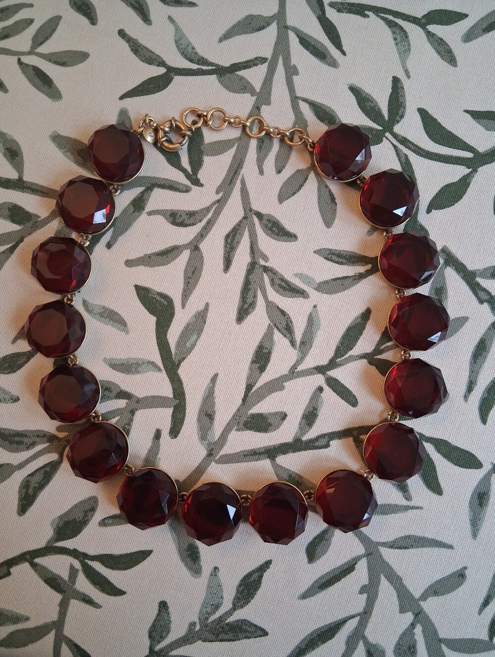 J.Crew Red Gem Necklace Gold Chain Garnet-Red Faceted Necklace -